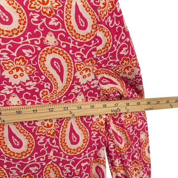 Boden Pink, Orange and White Paisley V-Neck Viscose Boho Maxi Dress Size 2P - Picture 5 of 8